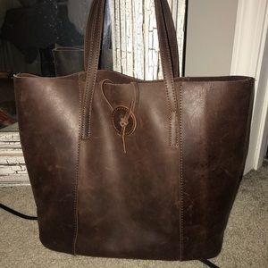 brown leather tote